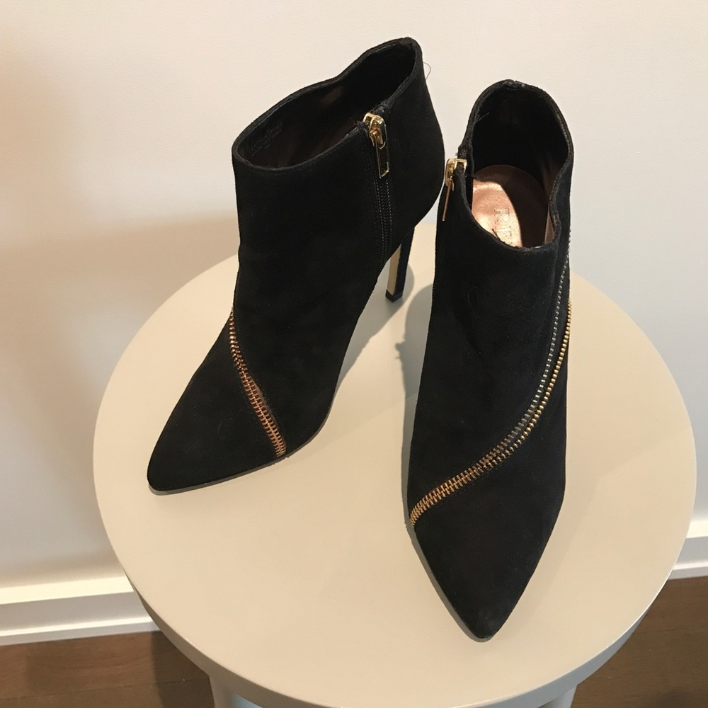 Like New Black Suede and Gold Stiletto Bootie - Picture 4 of 7